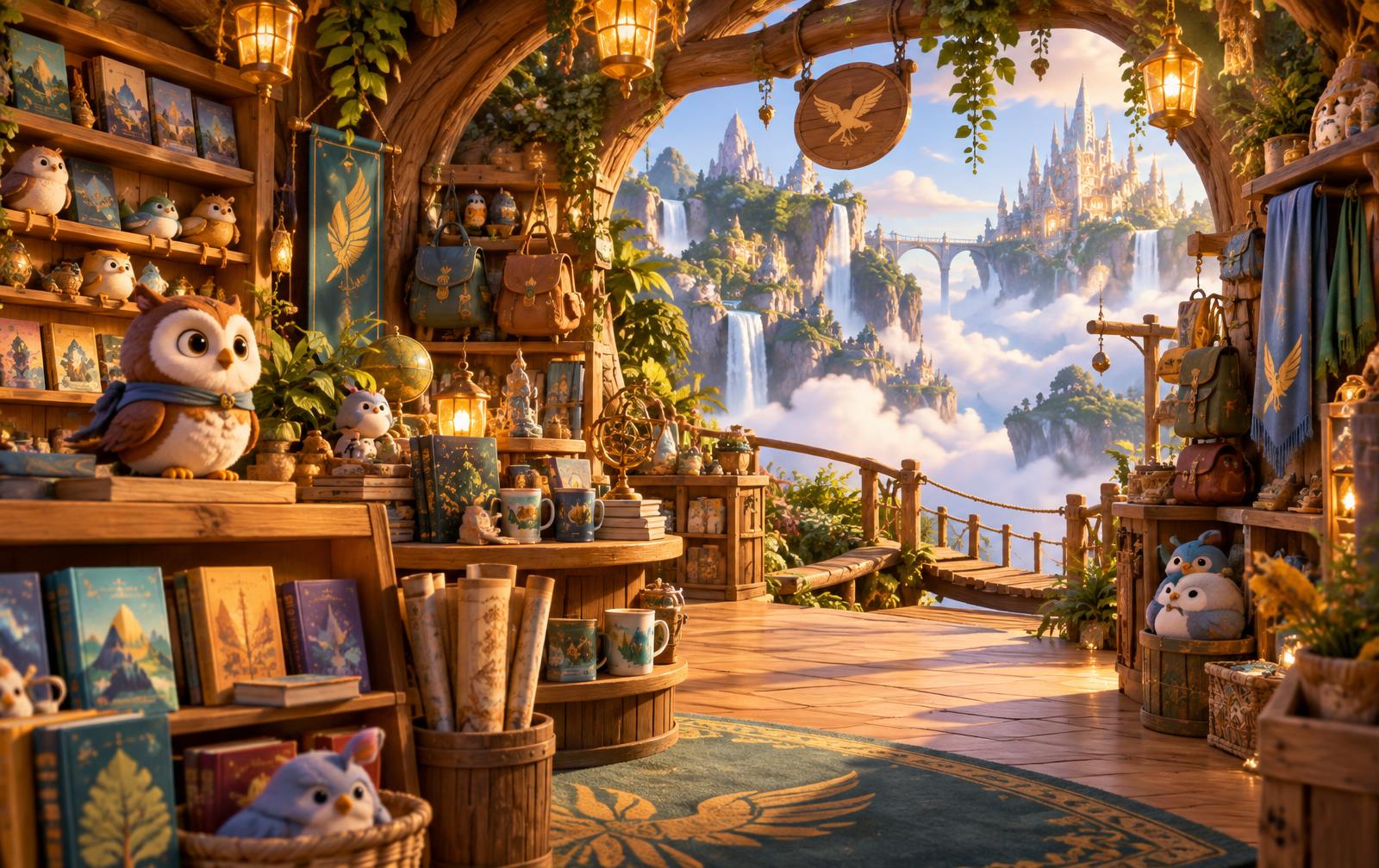The warm treetop Trading Nest filled with books, toys, and keepsakes